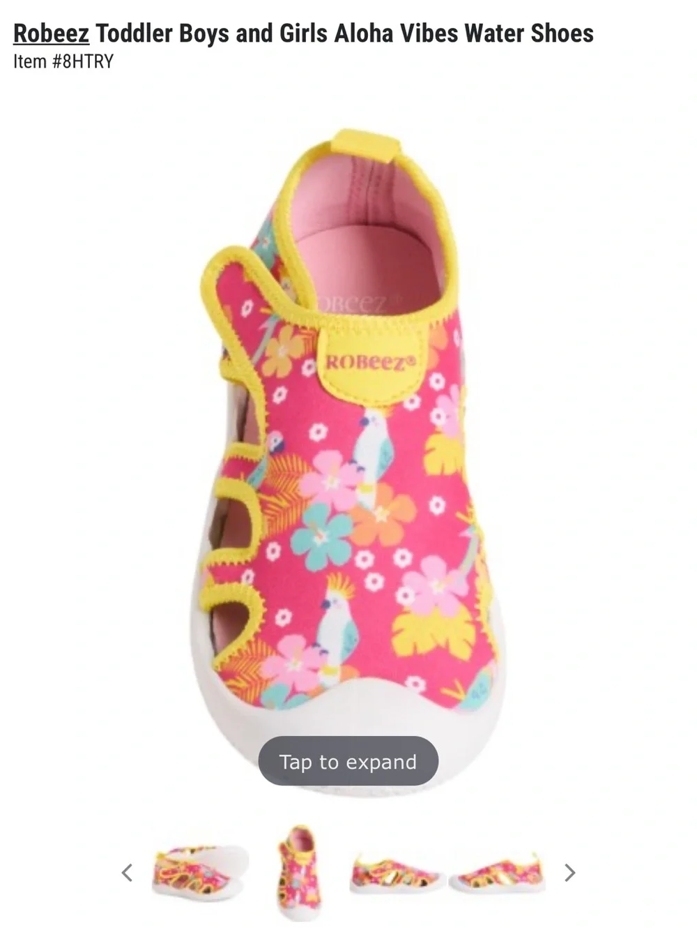 NWT- Robeez Pink Floral Aloha Kids Water Shoes with Yellow Trim. Size 10(3.5 yr)